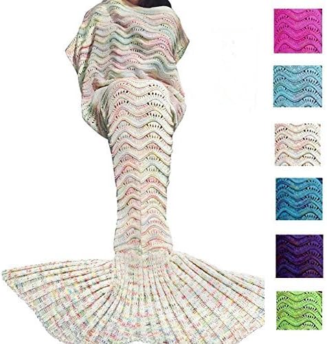 PETBON Mermaid Tail Blanket For Kids Girls Adult Best Birthday Gift ,Super Soft and Warm 100% Made of Cashmere-like 74''x35'' White
