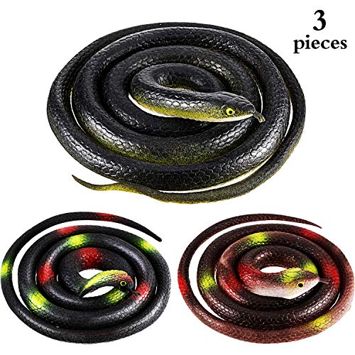 meekoo 3 Pezzi Grande Realistica Serpenti di Gomma 47.2 Pollici e 31.5 Pollici Falso Serpente Nero Giocattoli di Mamba per Puntelli del Giardino, Burle, Decorazione di Halloween