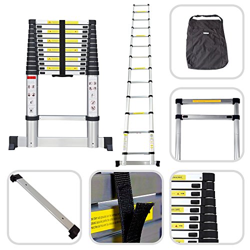 Profi Teleskopleiter 3, 80 Meter aus Aluminium – mit Transportasche und Stabilisator Stab