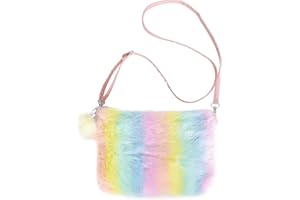 TOLENRE Sacs à Main en Peluche Enfants arc-en-ciel en Peluche Bandoulière Filles Sacs à Bandoulière Réglables Petit Sac en Peluche Sac de Téléphone Portable sac à Bijoux pour Enfants, Filles, Femmes