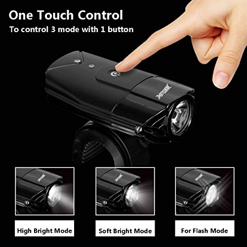 WONTECHMI Fahrradlicht Set, LED Fahrradlicht für Vorne und Hinten, per USB Wiederaufladbare Sehr Helle Fahrradbeleuchtung, Fahrrad Scheinwerfer, IP65 Wasserdicht, mit Freiem Rücklicht und Helmhalterung - 2