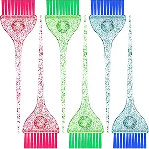6 Pieces Multicolor Glitter Hair Dye Brush Hair Coloring Brush Color Tint Applicator with Colorful Soft Bristles and Glitter Handle for Salon Home DIY Dyeing Coloring, 3 Colors