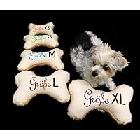 Hunde Spielzeug Kissen Knochen Hundeknochen Quitscher creme mit Name Wunschname Größe XS S M L oder XL