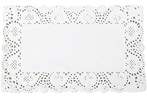 FGNUAY Lot de 100 napperons en papier en dentelle blanche jetables pour mariage, anniversaire, gâteaux, desserts, vaisselle, décoration alimentaire, lot de 100 napperons ronds rectangulaires en dentelle 25 x