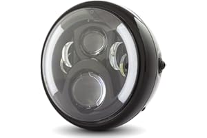 ALCHEMY PARTS Retro Motorcycle Headlight LED 7.7 Inch 196mm | Built In Indicators Turn Signals and Daytime Running Light DRL – Compatible with Triumph Bonneville and Royal Enfield Interceptor / Continental GT 650