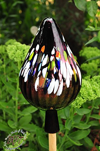 Gartenkugel Massivglas ROBUST, 33 cm gross Form Tropfen, edler Tropfen handgefertigt violet mit verschiedenfarbigen Tupfen Gartenkugeln, Gartendeko FROSTSICHER, lichtbeständig und WINTERFEST, Sonnenfänger für Lichteffekte im Garten, Rosenkugel Rosenkugeln Glas Deko - 2