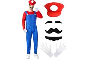 YYDSXK Super Bros Costume Bambino Adulto, Costumi Carnevale, Costumi Cosplay Classico Super Bros per Ragazzo con Cappello, Guanti per Bambino Compleanno Natale Halloween Carnevale Cosplay Vestito