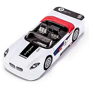 SILLYME Car Shaped Pencil Box case with Wheels & Movable car Seats (White)