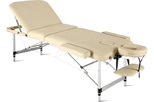 Careboda Tavolo da massaggio mobile pieghevole a 3 zone 70 cm di larghezza, lettino da massaggio regolabile in altezza in alluminio con poggiatesta e braccioli e borsa per il trasporto, per spa lounge