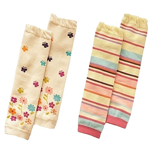 Set of 2 Cute Colorful Stripe&Flower Baby Girl Leg Wamers Comfy Leg Guards,0-3Y