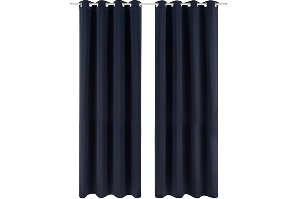 Blumtal - Set med 2 mörkläggningsgardiner - termogardin med isolering mot kyla - mörkläggningsgardin med öljetter - fönstergardin, 140 x 145 cm, mörk oceanblå