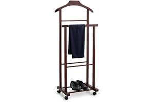 Mottiwood Indossatore Appendiabiti Da Camera, Color Noce, L'Originale, 100% Legno Faggio, Servo Muto Doppio con 4 Ruote, Made in Italy