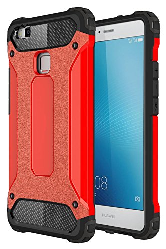 PASONOMI Huawei P9 Lite Funda   Pesada   Doble Capa  Carcasa de Protecci  n Hibrida Armadura Funda para Huawei P9 Lite  Rojo 