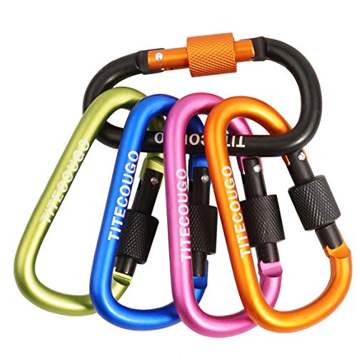 Titecougo - Mosquetón de aleación de aluminio con anilla en D de alta resistencia, para llavero, acampada, senderismo y actividades al aire libre (no para escalada), 5 Piezza , 5 Colores