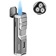 PIPITA Windproof Cigar Lighter with Punch, Triple 3 Torch Jet Red Flame Refillable (Butane Not Included) Metal Cigarette Lighter with Gift Package Box (Black (PIPITA Lighter))