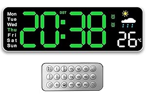 Tomedeks Reloj Digital de Pared,Reloj Digital Grande de 12» con Mando a Distancia,Reloj de Pared Multifuncional Puede probar el pronóstico del Tiempo para la Humedad,para la Sala