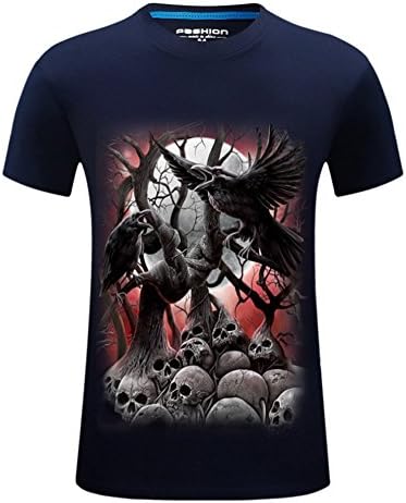 Angcoco Men's Short Sleeve 3D Digital Print Tee Shirt - Skull Crow
