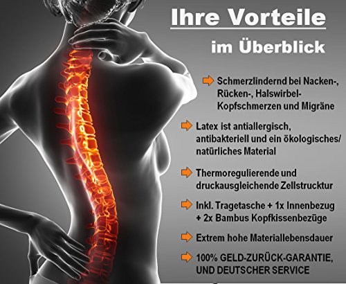Premium Nackenstützkissen + 2 GRATIS Bambusfaser Kissenbezüge, Nackenkissen aus 100% naturelastischen Latex , Kopfkissen 40x80cm – mit diesem Kopfkissen Nackenschmerzen besiegen. - 5
