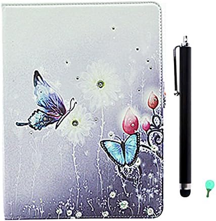 Folio Case for Samsung Galaxy Tab S 10.5 Inch (SM-T800/SM-T805) - Aohro [Colorful Pattern Design] Bling Diamond PU Leather Flip Protective Cover with Stand + Dust Plug + Stylus, Purple Butterfly