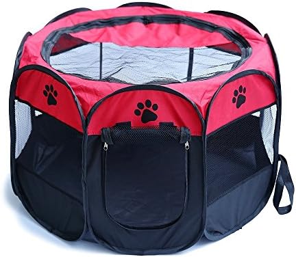 myroin Pet Playpens for Dog Cat Puppy Exercise Kenne, Indoor And Outdoor Playpen. With Carry Bag. Easily To Sets Up, Foldable, Portable and Space Free (Small, Red)