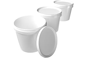 ‎FIXEDBYU 3X Eimer mit Deckel 5l weiß Rund | Kunststoff Eimer Lebensmittelecht, luftdicht und stabil | Leer Eimer mit Griff und Deckel für Lebensmittel Chemie Waschpulver Klebstoffe geeignet Weiß 3