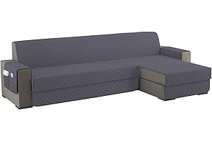 sevi's Housses de Canapé Dangle 300cm Gauche/Droit Universel Impermeable avec Accoudoirs, Réversible Protégé Canapes -Gris Foncé