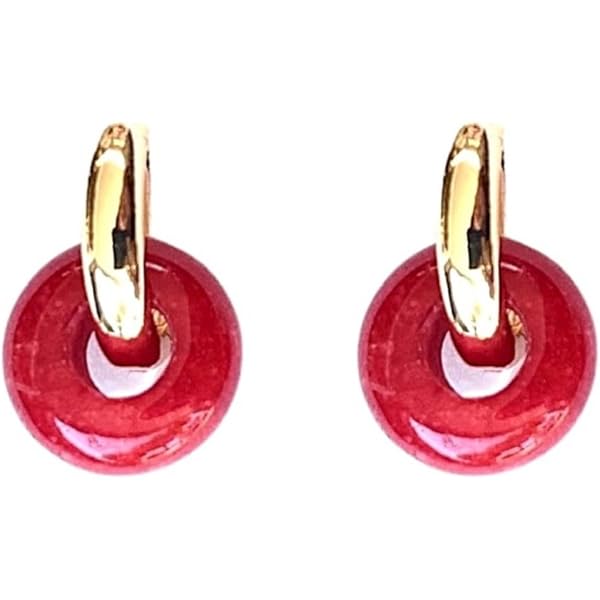 Un Paio Di Graziosi Orecchini A Monachella Pendenti Con Perline Di Giada Rossa Placcati In Argento A Goccia - Foto 7