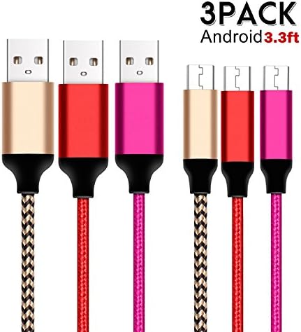 Android Charging Cables FoolerHome Micro USB Cable 3.3ft/1m(3 Pack-Gold Red Pink) Nylon Braided Micro USB Charger Cable for Samsung Galaxy, Nexus, LG, Sony, HTC, Motorola, Kindle, PS4 Controller, and More