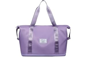 YXQSED Sac de Voyage Grande Capacité Sac de Sport et de Fitness Imperméable Sac Bagages Extensible Homme Femme, Pack Weekend Séparation Humide et Sèche Bagage à Main Sacoche d'avion Pourpre Clair