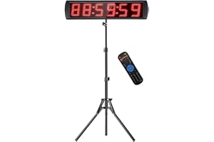 Ousmile Gym Timer, 5 Inch Gym Clock with Stand, Large LED Digital Wall Clock with Remote Control, Countdown/Up, 6 Digits Stopwatch Race Timing Clocks, 12/24H Digital Timer for Marathon Home Gym Garage