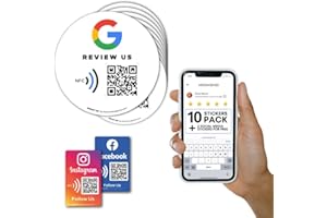 MESSAGENES Autocollant réutilisable pour avis Google – Lot de 10 autocollants – Autocollant NFC QR & Tap – Évaluez-nous sur Google Tap Sticker – iPhone et Android – Autocollant Boost My Reviews – Configurer à la