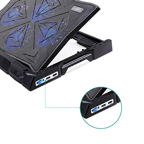AUKEY Laptop Kühler 12-17 Zoll Ständer 5 Stufen Verstellbar, 4 Lüfter mit LEDs, 2 USB Ports, Cooling Pad Notebook Cooler Kühlpad (CP-R2) - 3