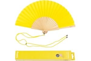 Fisura – Abanico original con estampado. Abanico de madera moderno y colorido. Ventilador de mano original. Colgador incluido. Medidas: 42,5 x 23 cm