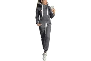 BUOYDM 2piezas Chándales para Mujer Hoodie Sweatshirt con Capucha + Pantalones Conjuntos Deportivos Hoodie Sweatshir para Otoño e Invierno