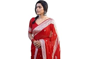 C J Enterprise Damen Sari Kanjivaram Stil aus reiner weicher Baumwolle mit Bluse für Hochzeit (Fatima)