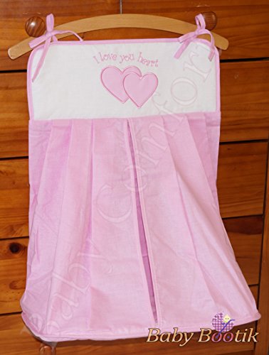 Nappy Stacker / Diaper Bag Match Baby Nursery COT or COT BED LOVE YOU HEART - EMBROIDERY PINK