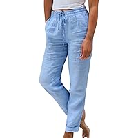Damen Leinenhose Sommer 7/8 - Bequeme Straight Leg Hose Mit Gummizug