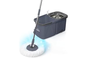 Home Harbour HH4 Turbo Power Spin Mop & Bucket Set with Dual Water Compartments | 360° Stainless Steel Wringer, 2 Reusable Mop Heads, Built-In Drain Plug, Noise-Reducing Bearings Deep Clean for All