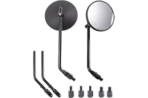 APEBAZY Rétroviseur de moto, rétroviseur latéral pour guidon, rond, noir, classique, rétro, 10,16 cm, avec vis de 8 mm et de 10 mm et tiges métalliques, pour VTT, scooter, moto hors-route, Cruiser