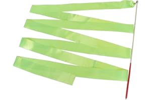TRIMMING SHOP Gymnastic Green Ribbon for Children Kids Dancing Streamers Dancer Wand Rhythmic Baton Twirling Wands on Sticks for Kids Artistic Dancing Training Party Favors with Ribbon Dancer Wand, 4 Metres- 5pcs