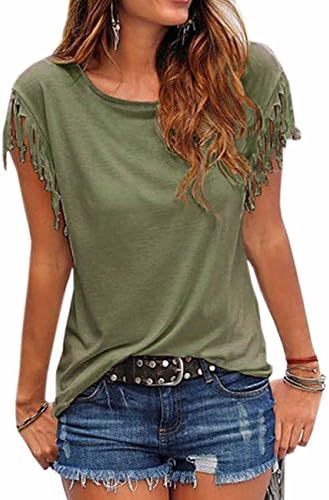SOMTHRON Women's Summer Solid Color Short Tassel Sleeve Plus Size Cotton Crop T Shirt Tops Cotton Tassel Tee Shirt Loose Tank Tops Tunic Blouses 5XXXXXL