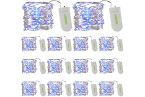 LEDGLE 20 LEDs Luci Stringa 2m/6.5ft Fili Rame Blu per Decorativi 14 Pezzi, per Natale/Parti/Camera/Costume Fare Decorazioni, a Batteria