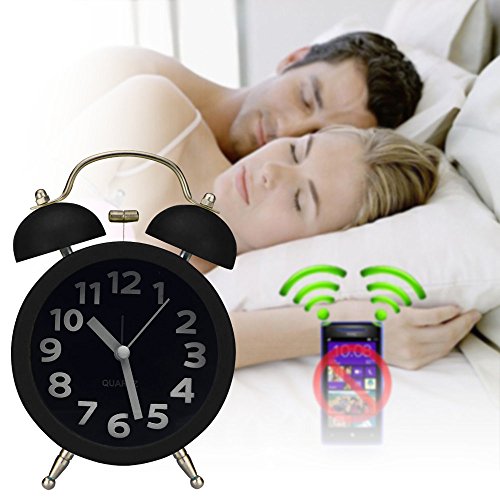 cooja Twin Bell geräuschlos Quarz Analog Nachttisch Lovely Wecker, Schwarz - 2