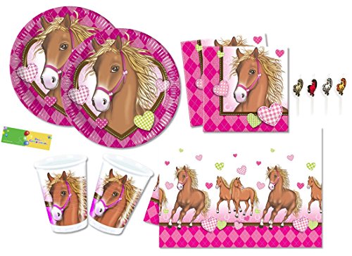 DECORATA PARTY kit n 24 coordinato tavola Cavalli Cuore addobbi festa a tema