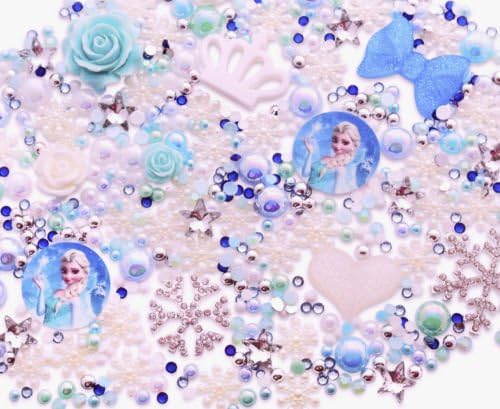 FROZEN Themed Blue Cabochon Rhinestone Pearl Set Kit DIY Decoden