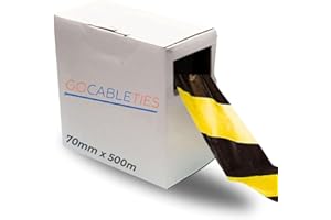 Gocableties Black/Yellow - 70mm x 500m Barrier Tape - Non Adhesive Warning Box, Caution Tape,Plastic Barrier Cordon Off Tape