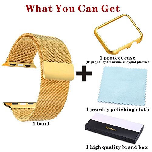 Bandmax Milanaise Uhrenarmband Ersatzarmband mit Magnetverschluss 18K Vergoldet Edelstahl Wrist Armband für 42MM Apple Watch (Gold) - 3