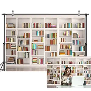 LYWYGG 7X5FT Bookshelf Backdrop Bookcase Backdrops Library Backdrop Office Backdrop for Video Conference Vintage Party Background Books CP-259