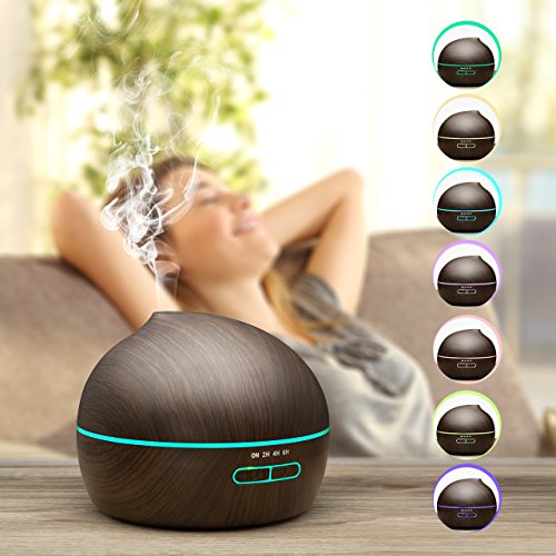 300ml Aroma Diffuser, VicTsing Aromatherapie Ätherisches Öl Diffusor Tragbarer Luftbefeuchter Ultraschall LED Humidifier mit 7 Farbe LED Leuchten Wasserlos Auto-Shut-Off-Funktion für Babies Kinder Haus, Auto, Wohnzimmer, Schlafzimmer, Büro, Yoga, Spa, usw.(Dunkles Holz) - 7