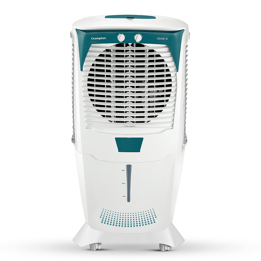 Crompton Ozone 75-Litre Inverter Compatible Desert Air Cooler with Honeycomb Pads for Home and Commercial (White and Teal)